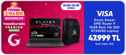 Game Garaj Slayer AMD Ryzen 9 16GB Ram 1tb SSD RTX5050 Laptop  49.499 TL stok 100