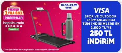 Spor ve outdoor ekipman ürünlerinde 2.500 TL'ye 250 TL indirim