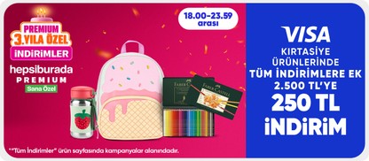 Kırtasiye ürünlerinde tüm indirimlere ek 2.500 TL'ye 250 TL indirim