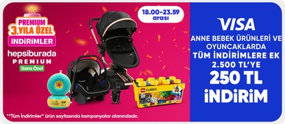 "Anne bebek ürünleri ve oyuncaklarda  tüm indirimlere ek 2.500 TL'ye 250 TL indirim CTA: Acele et kaçırma "