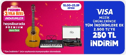 Müzik ürünlerinde tüm indirimlere ek 2.500 TL'ye 250 TL indirim