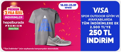 "Spor outdoor giyim ve ayakkabılarda tüm indirimlere ek 2.500 TL'ye 250 TL indirim Acele et kaçırma "
