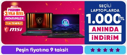 Seçili laptoplarda  1.000 TL anında indirim