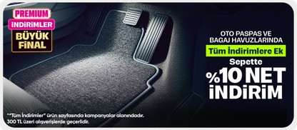 Oto paspas ve bagaj havuzlarında sepette %10 indirim