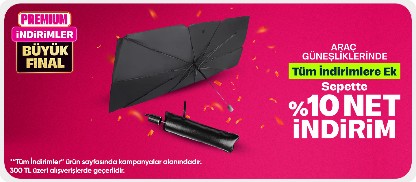 Araç güneşliklerinde Sepette %10 indirim