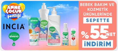 INCIA & Siveno Bebek Bakım ve Kozmetik Ürünlerinde Sepette %55 İndirim!