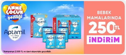 Aptamil Bebek Mamalarında 2500TL üzerine 250TL İndirim