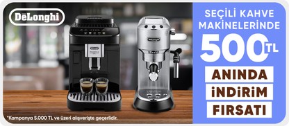 Seçili Delonghi Markalı Ürünlerde 5000 TL ve Üzeri 500 TL Kupon Fırsatı