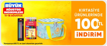 Okula dönüşe Özel Kırtasiye Ürünlerinde 600 TL'ye 100 TL İndirim