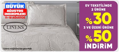 Linens mağazasında 2 ürüne %30, 3 ve üzeri %50 indirim