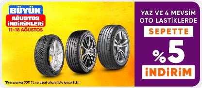Yaz ve 4 Mevsim Oto Lastiklerde 300 TL Üzeri Sepette %5