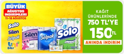 Temizlik ve hijyen ürünlerinde 750 TL' ye 150 TL anında indirim