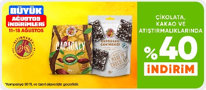 Çikolata, kakao ve atıştırmalıklarda  %40 indirim