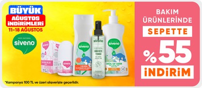 Siveno Bakım Ürünlerinde 100 TL ve Üzerine Sepette %55 İndirim