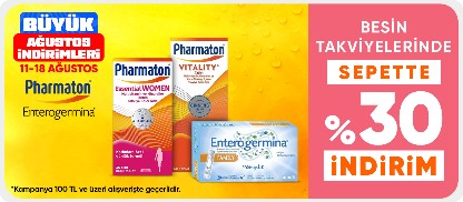 Pharmaton ve Enterogermina Besin Takviyelerinde 100 TL ve Üzerine Sepette %30 İndirim