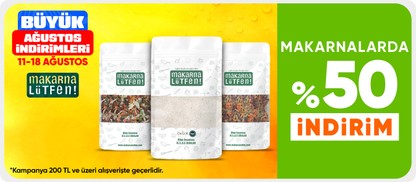 Makarnalarda %50 indirim