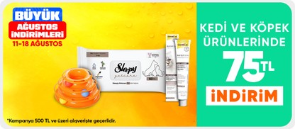 Kedi ve köpek ürünlerinde 75 TL indirim