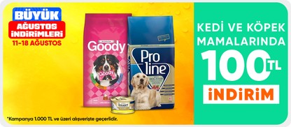 Kedi ve köpek mamalarında  %100 TL indirim