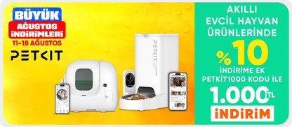 Akıllı evcil hayvan ürünlerinde  %10 indirime ek  PETKİT1000 kodu ile 1.000 TL indirim