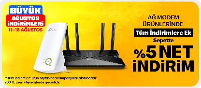 Ağ modem ürünlerinde Tüm İndirimlere Ek Sepette %5 Net İndirim