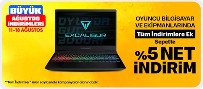 Oyunculara özel bilgisayar ve ekipmanlarında Tüm İndirimlere Ek sepette %5 net indirim