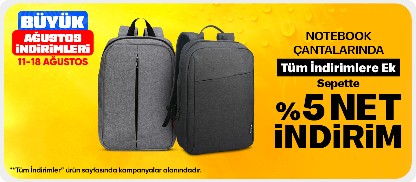 Notebook Çantalarında Tüm İndirimlere Ek Sepette %5 Net İndirim