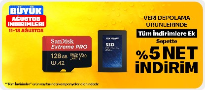 Veri depolama ürünlerinde Tüm İndirimlere Ek Sepette %5 Net İndirim