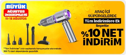 Araç İçi Süpürgelerde 300 TL Üzeri Sepette %10 indirim