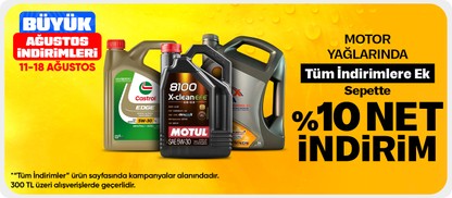 Motor Yağlarında 300 TL Üzerine Sepette %10 indirim