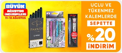 Uçlu ve tükenmez kalemlerde sepette %20 indirim
