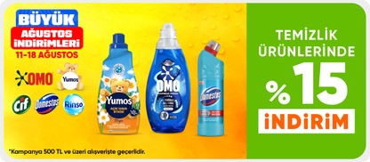 Temizlik ürünlerinde %15 indirim