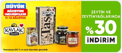 Zeytin ve zeytinyağlarında %30 indirim