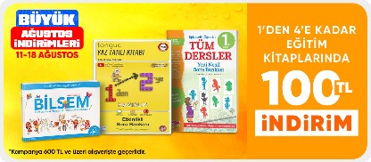 1’den 4’e kadar  eğitim kitaplarında 100 TL indirim