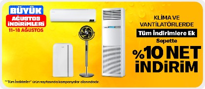 Tüm İndirimlere Ek Klima ve Vantilatörlerde Sepette %10 Net İndirim!