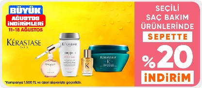 Kerastase seçili ürünlerde 1500TL'ye Sepette %20 İndirim