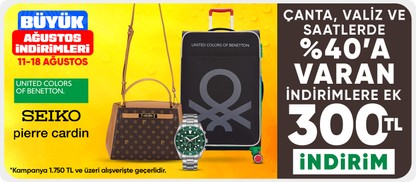 Çanta & Valizlerde %40'a varan indirime ek 300 TL indirim