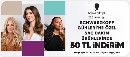 "Schwarzkopf Günlerine Özel Saç Bakım ürünlerinde 50 TL indirim 