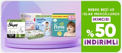 Bebek bezi ve ıslak mendillerde  2.'si %50 indirimli