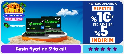 Monster Notebooklarda %10 Net İndirime Ek %5 İndirim