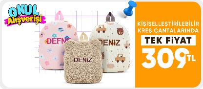 Kişiselleştirilebilir kreş çantalarında tek fiyat 309 TL