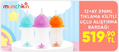 Munchkin Tıklama Kilitli Uçlu Alıştırma Bardağı, 12AY+, 296ML, Turuncu, 1 Adet 519.90TL