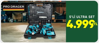 PRO DRAGER Kömürsüz Motor Şarjlı Matkap,taşlama,yağ Pompalı Testere,somun Sıkma,kırıcı Delici 5 Li Ultra Set 4.999,00 TL