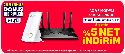 Ağ modem ürünlerinde Tüm İndirimlere Ek Sepette %5 Net İndirim