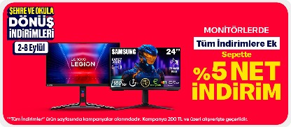 Monitörlerde Tüm İndirimlere Ek Sepette %5 Net İndirim
