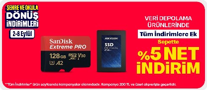 Veri depolama ürünlerinde Tüm İndirimlere Ek Sepette %5 Net İndirim
