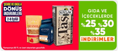 Gıda ve içeceklerde %25 %30 %35 indirimler