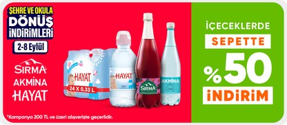 İçeceklerde sepette %50 indirim