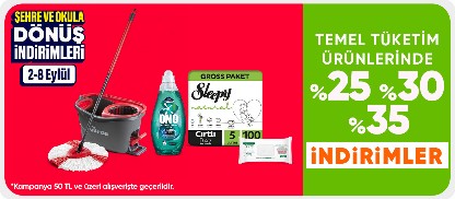 Temel tüketim ürünlerinde %25 %30 %35 indirimler