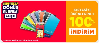 Kırtasiye Ürünlerine Özel  600 TL'ye 100 TL İndirim