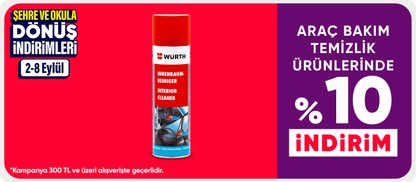 Araç Bakım Temizlik Ürünlerinde 300 TL Üzerine Sepette 10% İndirim